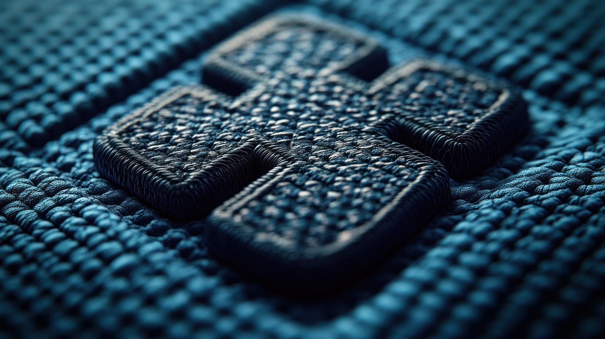 Close-up of high-density embroidered sample on technical fabric